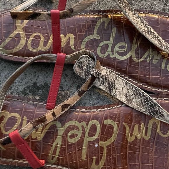 Sam Edelman Women's Gigi Thong Flat Sandals T-Strap Leather Gold Brown Size 8.5M - Picture 2 of 7